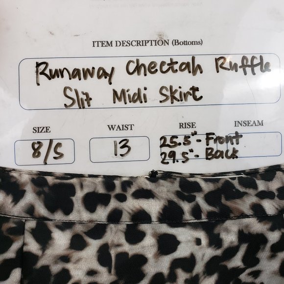 Runaway Women's Cheetah Print Ruffle Side Slit Asymmetrical Midi Skirt Sz 8 - Picture 15 of 15
